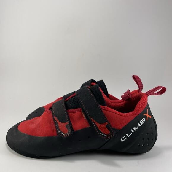Climbx X Rave Dual Strap Sport Climbing Shoes Mens Size 10 Red Suede, Hook Loop - Picture 3 of 9